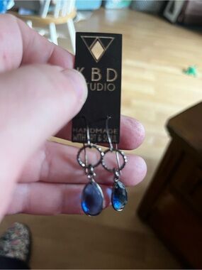 Blue Teardrop Hoop Earrings